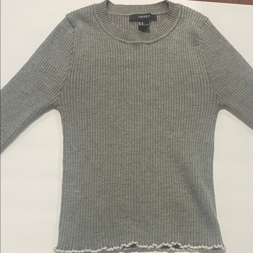 Forever 21 Gray Ribbed Long Sleeve Top